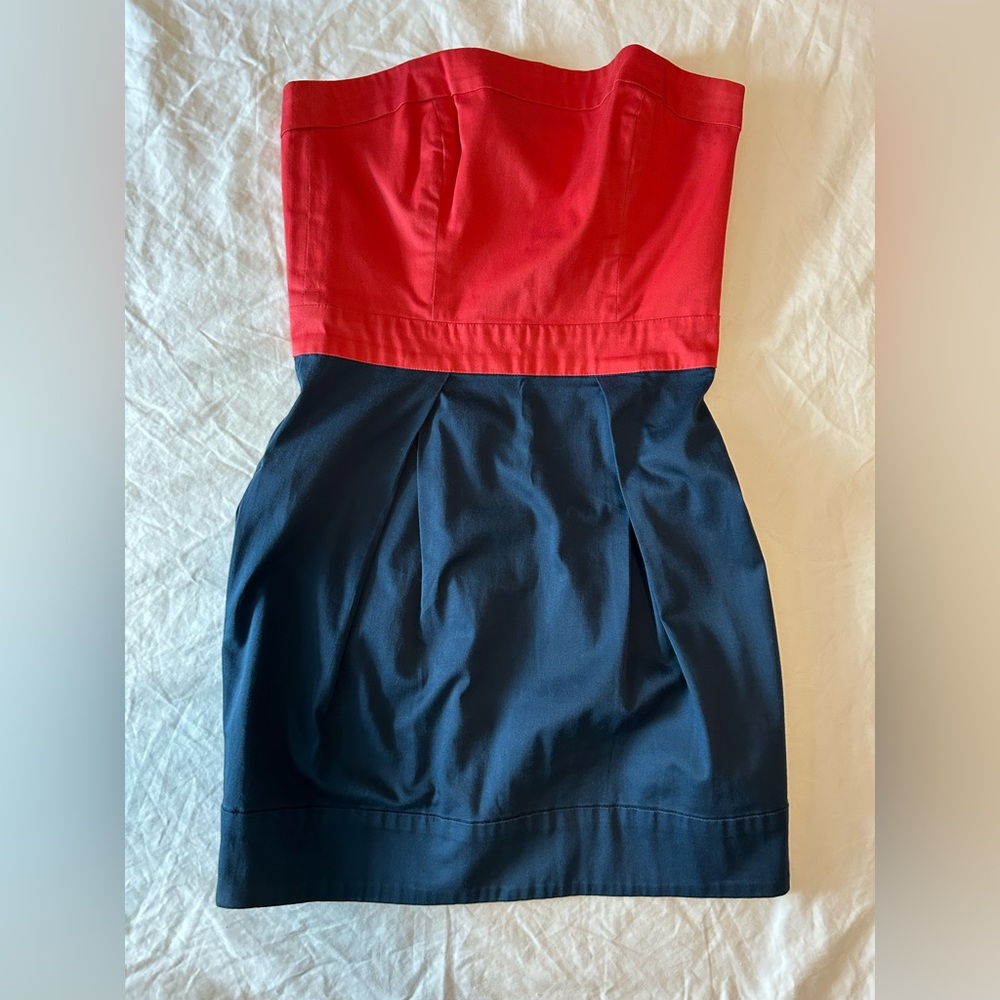 French Connection Strapless Red and Black Dress